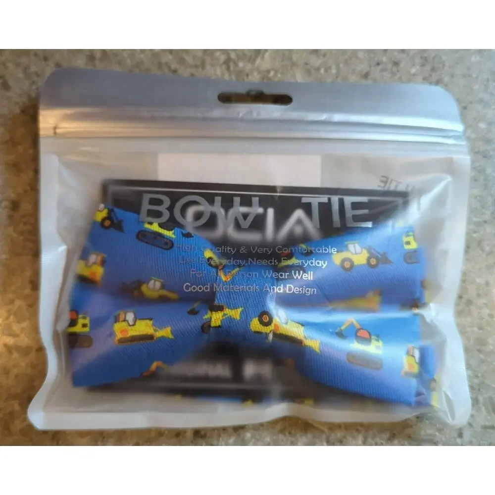 Bow Tie Construction Vehicle Blue Yellow Cute Pre-Tied Clip on Adjustable OCIA